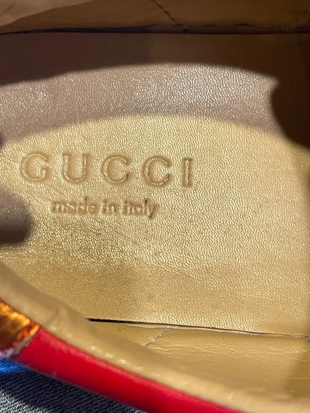 Gucci Red Leather Sneakers with Black Stripe and Gold Bee